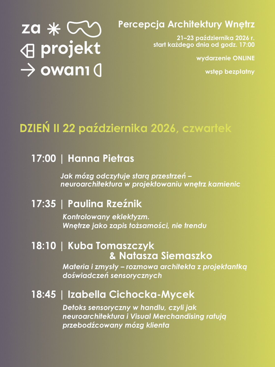 Program Zaprojektowanych 2026 – dzień II, czwartek 22 października