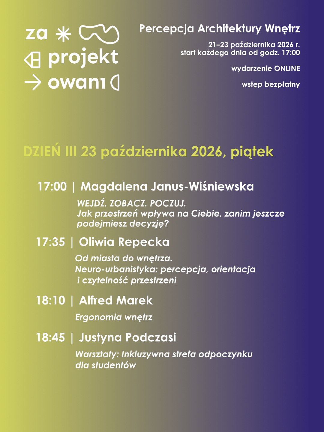 Program Zaprojektowanych 2026 – dzień III, piątek 23 października